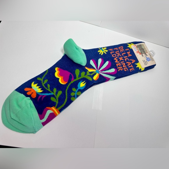 NEW I’m A Delicate F*cking Flower Crew Socks BLUE Q ONE SIZE - Picture 10 of 16